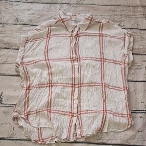 Jane & Delancey White Rust Gauzy Button Up Shirt 1X